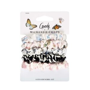 Goody x MacKenzie-Childs Satin Scrunchies 5Ct Courtly Check Floral Hair Ties
